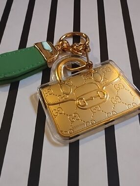GG Gold-tone Mini Bag Keychain with Green Strap